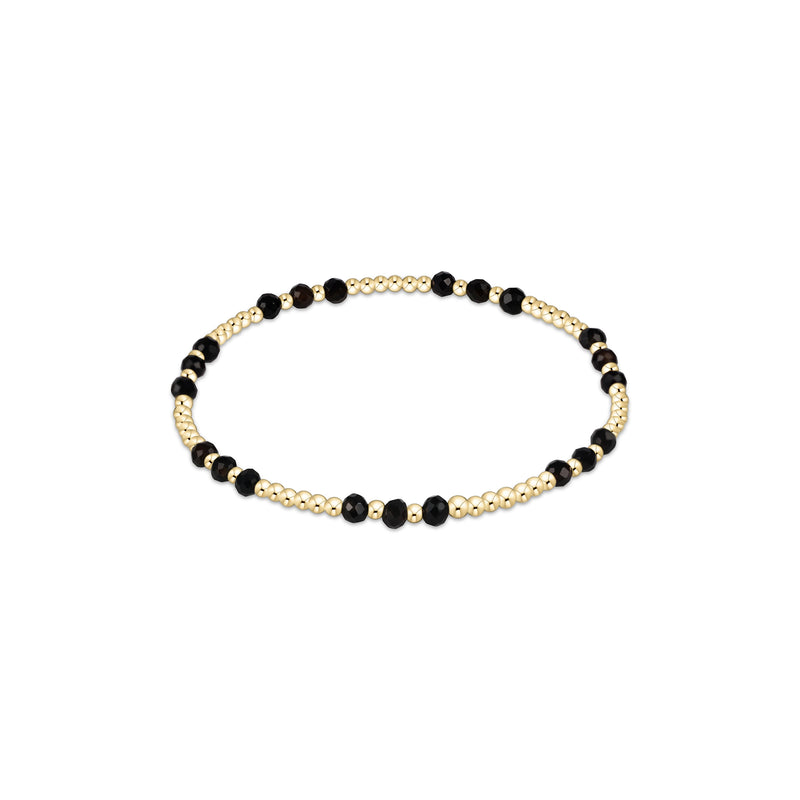 14K Yellow Gold Filled 3mm Gemstone Joy Pattern Bead Bracelet Black Onyx