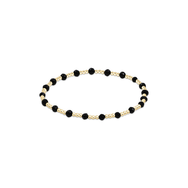 14K Yellow Gold Filled 3mm Gemstone Gold Sincerity Pattern Beaded Bracelet Blk Onyx