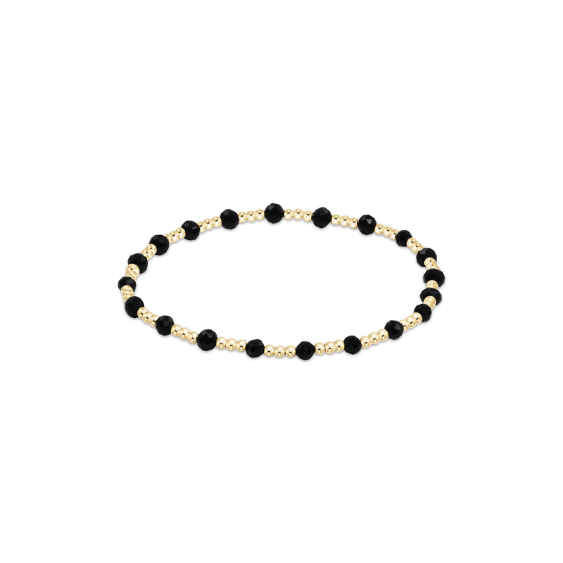 14K Yellow Gold Filled 3mm Gemstone Gold Sincerity Pattern Beaded Bracelet Blk Onyx