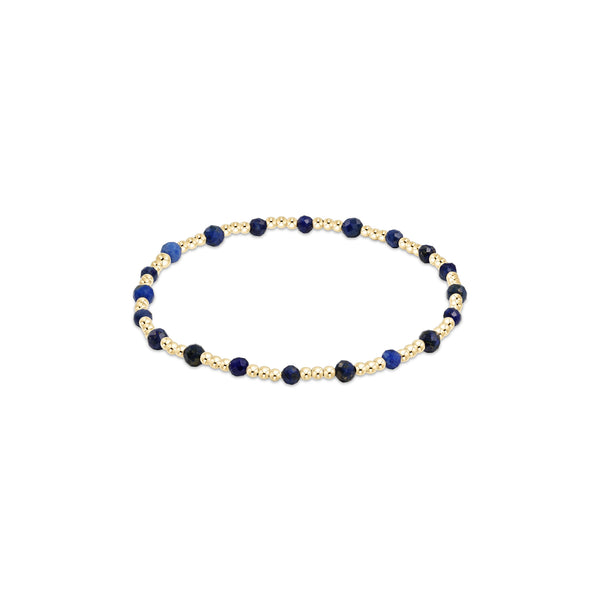 14K Yellow Gold Filled 3mm Gemstone Gold Sincerity Pattern Beaded Bracelet Lapis