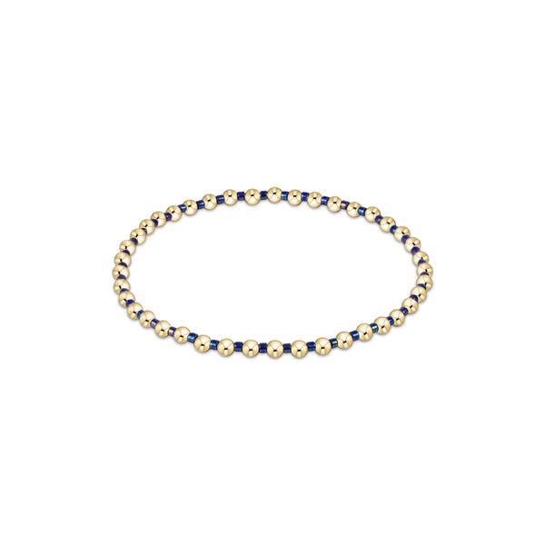 14K Yellow Gold Filled Hope Grateful Pattern 3mm Bead Bracelet Metallic Blue