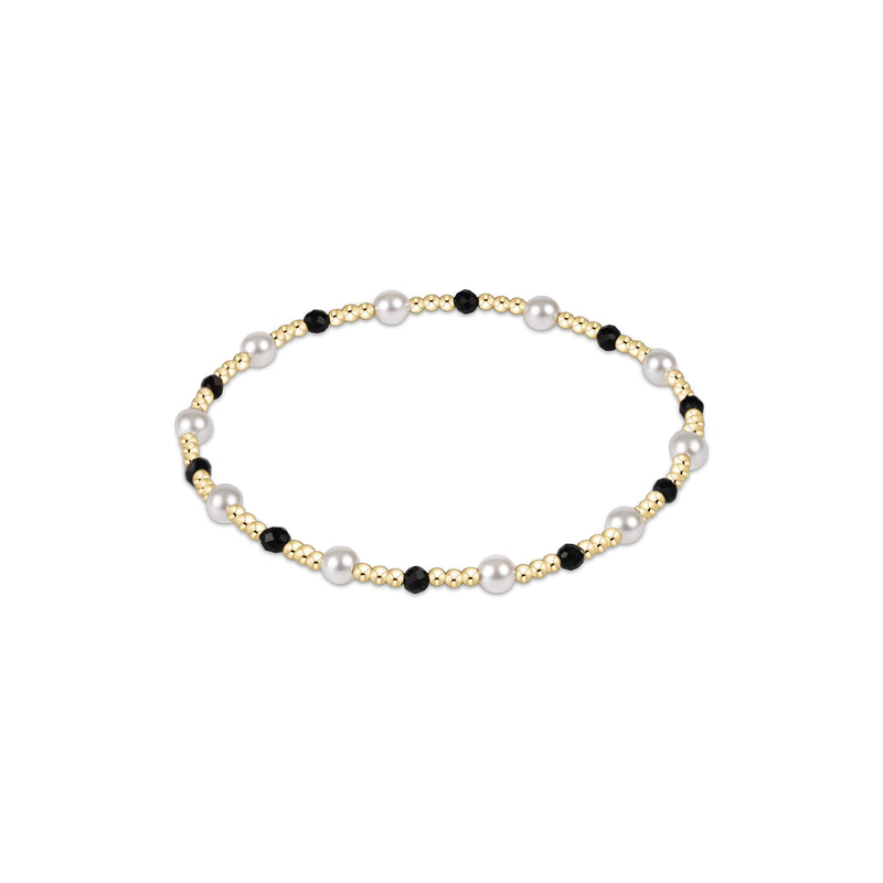 14K Yellow Gold Filled 2mm Beaded 4mm Synthetic Pearl Black Onyx Bracelet