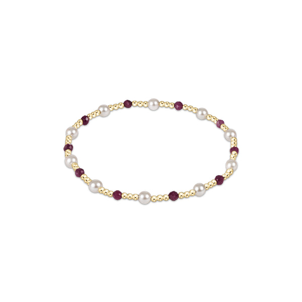 14K Yellow Gold Filled 2mm Beaded 4mm Synthetic Pearl Ruby Bead Bracelet