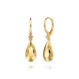14K Y Gold Teardrop Texture Drop Earrings