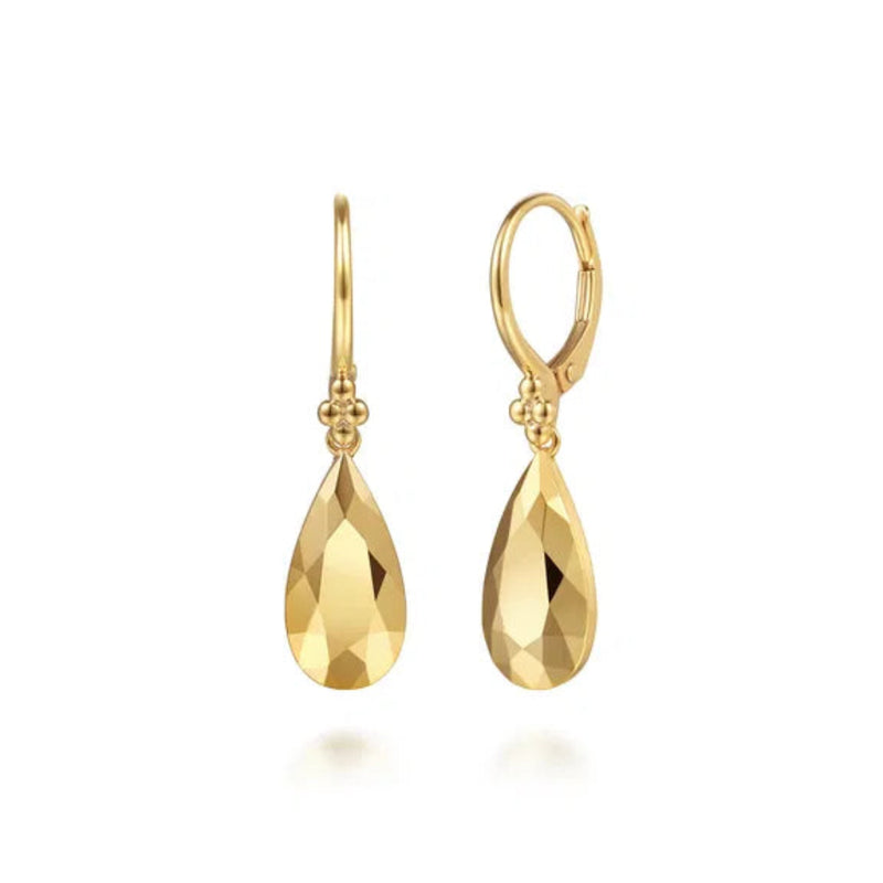 14K Y Gold Teardrop Texture Drop Earrings