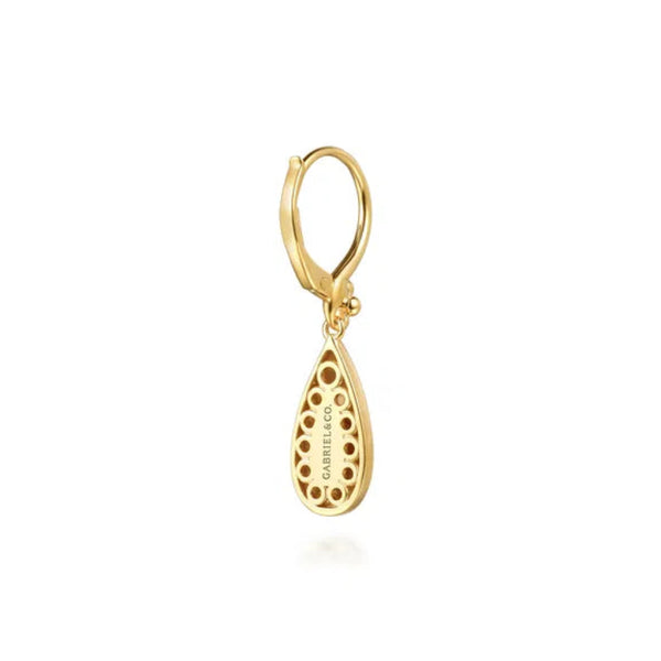 14K Y Gold Teardrop Texture Drop Earrings