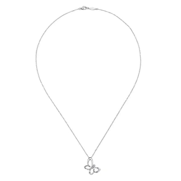 SS 0.04ctw 18" White Sapphire Sideways Butterfly Pendant