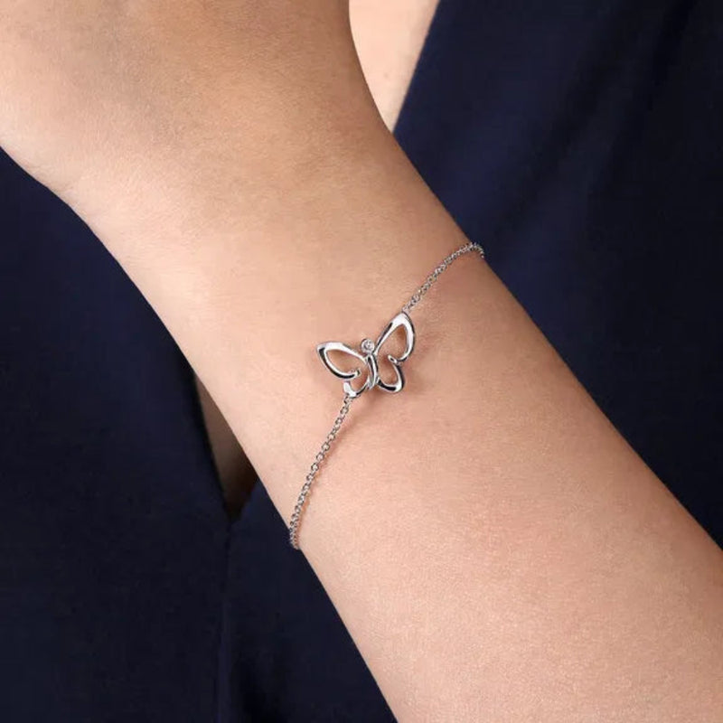 SS 0.02ct 7" White Sapphire Butterfly Bracelet