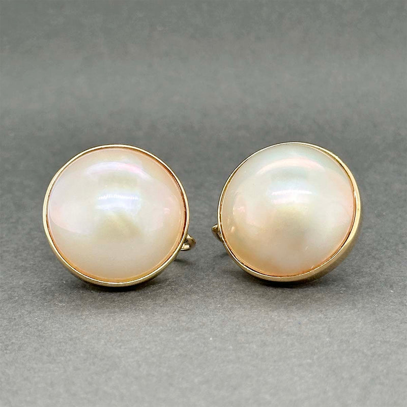 Estate 14K Y Gold Mabe Pearl Non-Pierced Earrings