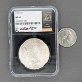 Estate 0.900 Silver 1922 Miles Standish Signed Peace Dollar MGC MS 63