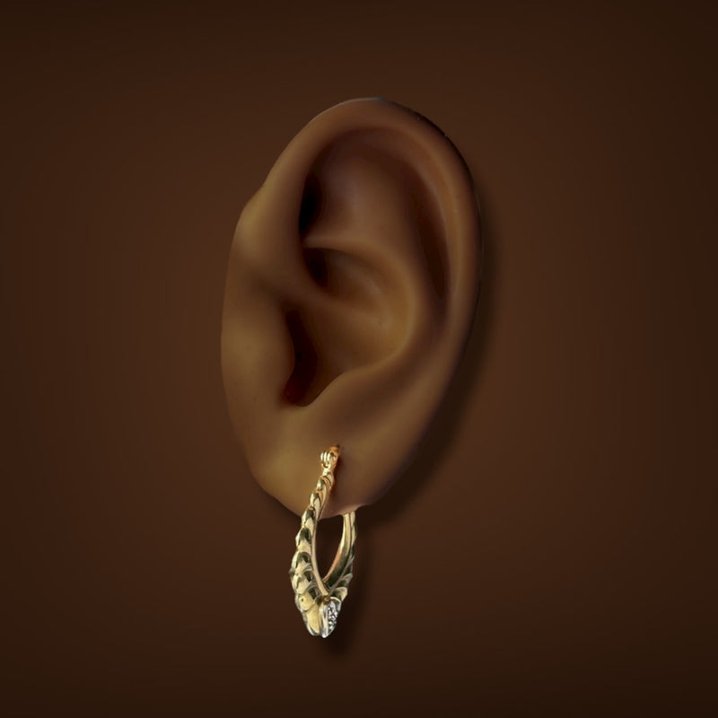 Estate 14K TT Gold 0.02ctw Diamond Heart Hoop Earrings