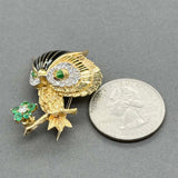 Estate 18K Y Gold 0.35ctw Emerald & 0.36ctw Diamond Owl Pin