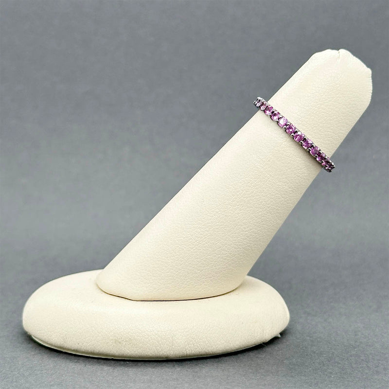 Anillo de eternidad con zafiro rosa de 1,0 quilates chapado en RDM negro en oro de 14 quilates Estate