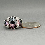 Estate Judith Ripka SS Amethyst & CZ 3 Stone Ring