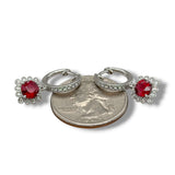 14K W Gold 0.26ctw Diamond and 1.78ctw Ruby Drop Earrings