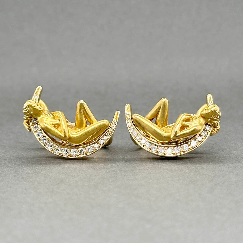 Estate 18K TT Gold 0.28ctw Diamond Woman on The Moon Earrings