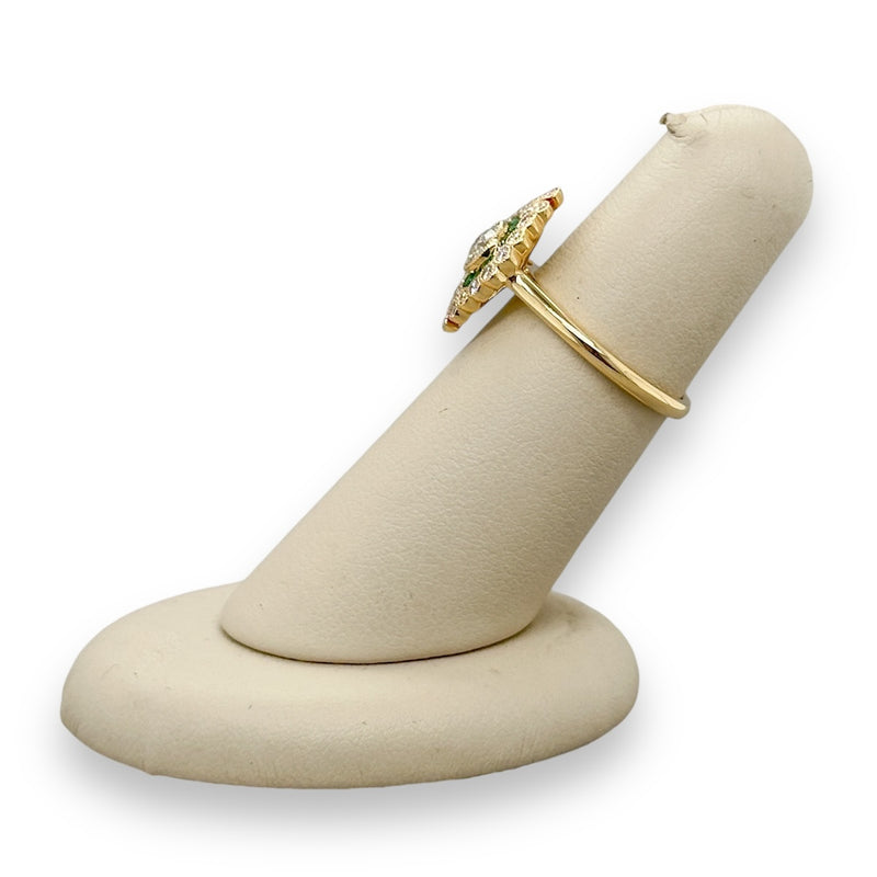 18K Y Gold 0.17ctw Emerald and H/SI2 0.64ctw Diamond Ring