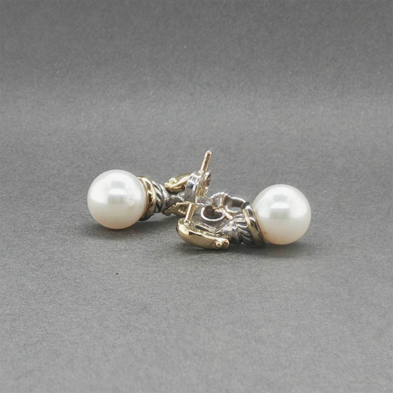 Estate David Yurman SS 18 Pearl Drop Earrings