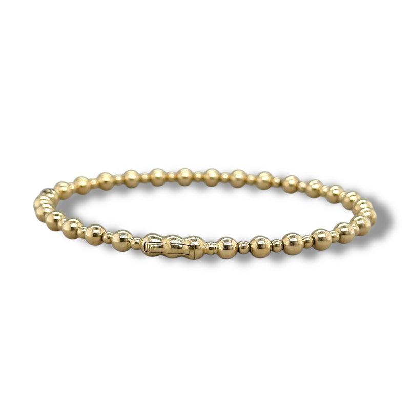 14K Y Gold Alternating  4mm and 2mm Beaded Bangle Bracelet with Lock Clasp