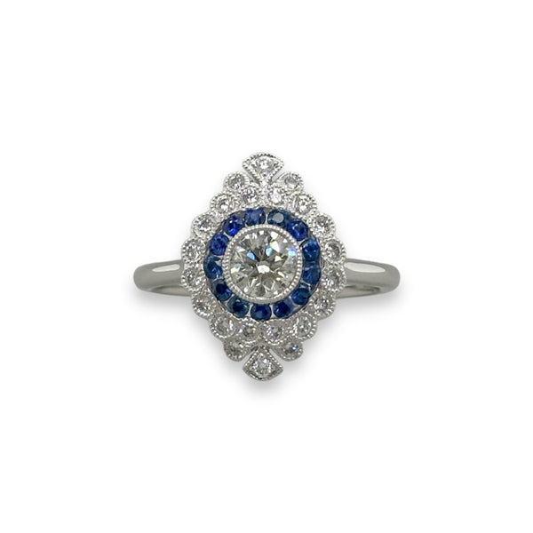 18K W Gold 0.26ctw Sapphire and H/SI2 0.67ctw Diamond Ring