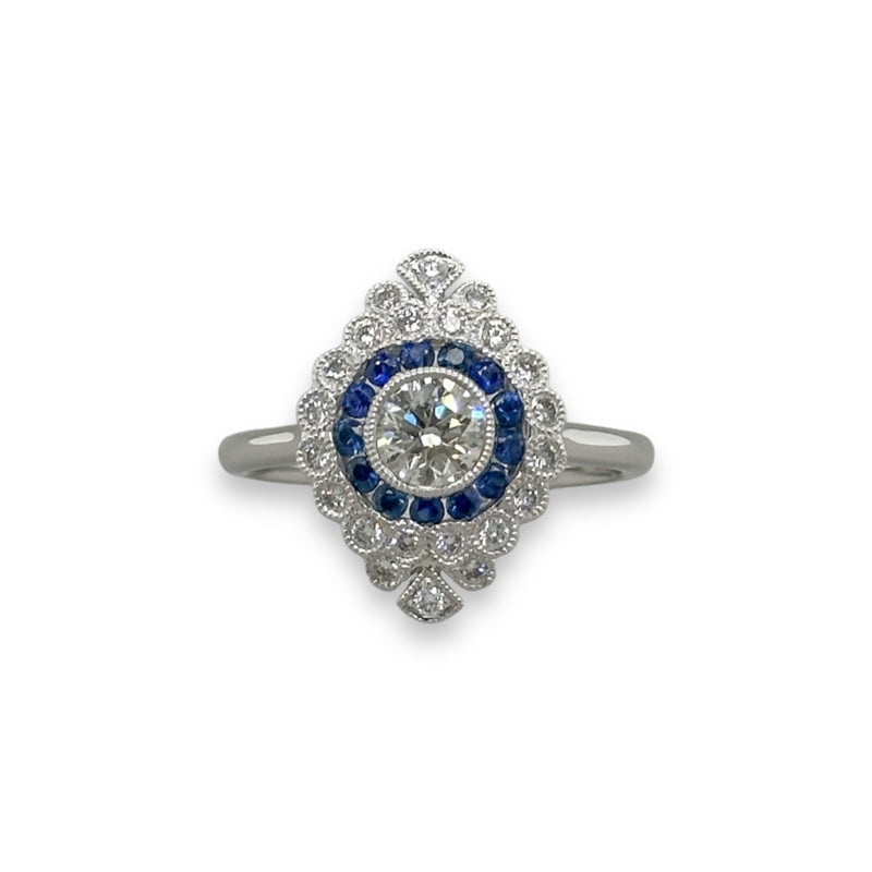 18K W Gold 0.26ctw Sapphire and H/SI2 0.67ctw Diamond Ring