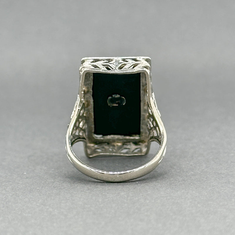 Estate 14K W Gold Art Deco 3.42ct Onyx & 0.03ct H-I/VS2 Diamond Ring