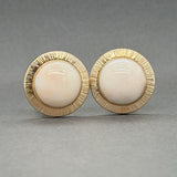 Estate 14K Y Gold 19.76ctw Angel Skin Coral Button Earrings