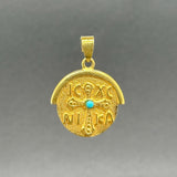 Estate 14K Y Gold Turquoise Greek Cross Medal Pendant