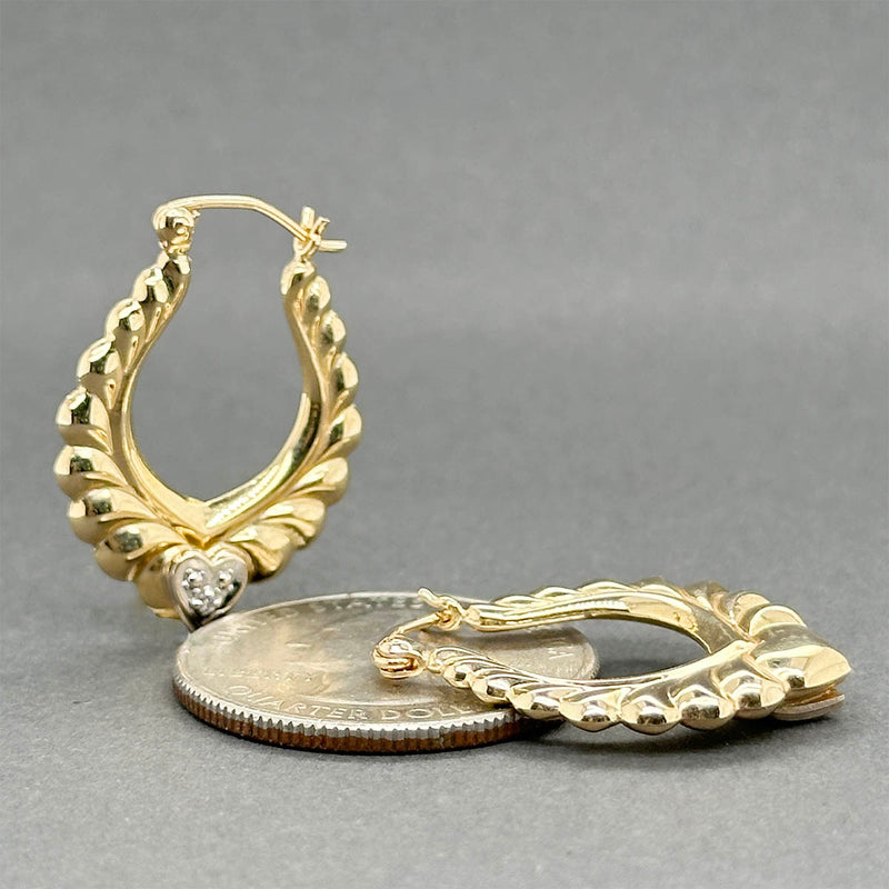 Estate 14K TT Gold 0.02ctw Diamond Heart Hoop Earrings