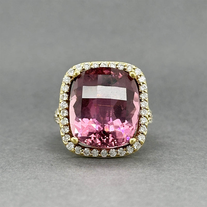 Estate 18K Y Gold 14.56ct Pink Tourmaline & 1.02ctw G-H/SI1-2 Diamond Ring