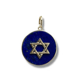 14K Y Gold Round Lapis Pendant with Star of David