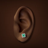 Estate 14K W Gold 0.34ctw Emerald & 0.11ctw Diamond Stud Earrings