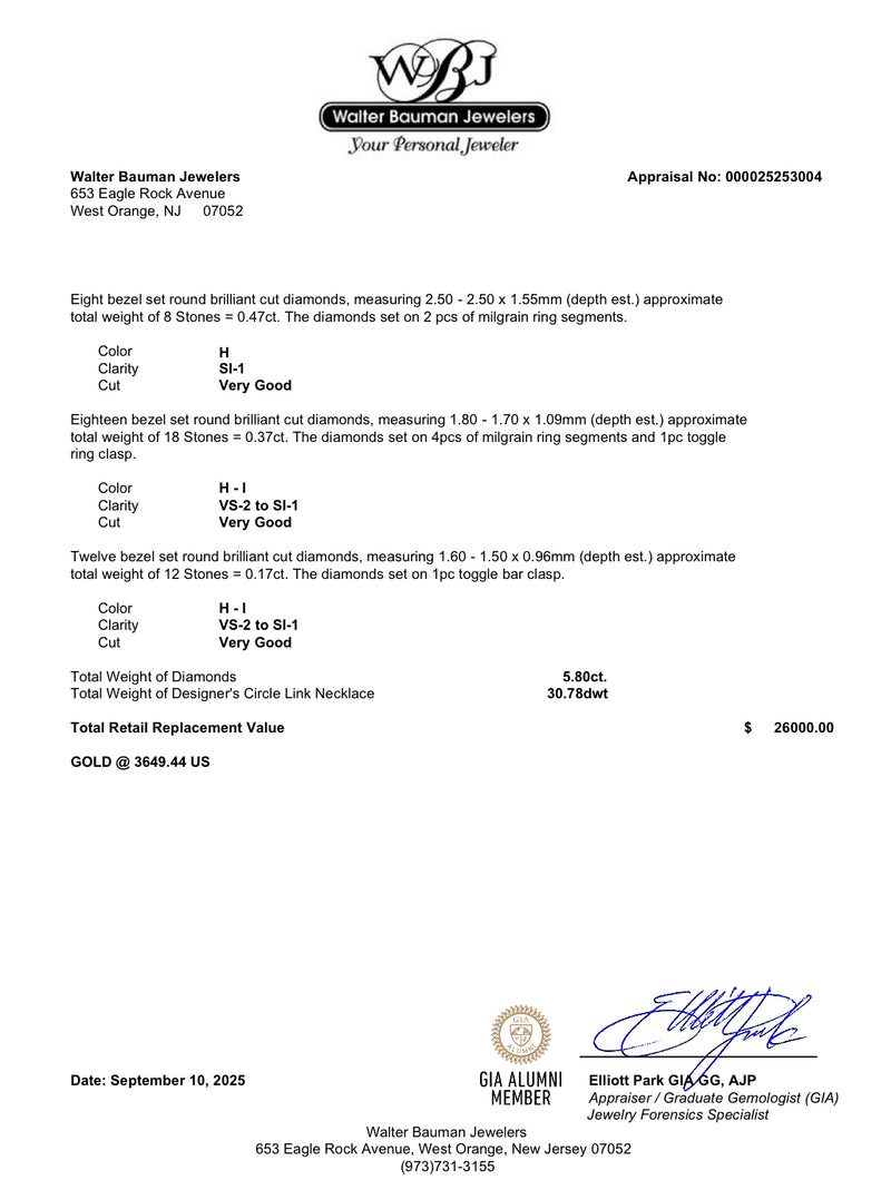 Estate Judith Ripka 18K W Gold 5.80ctw Diamond Garland Circle Necklace