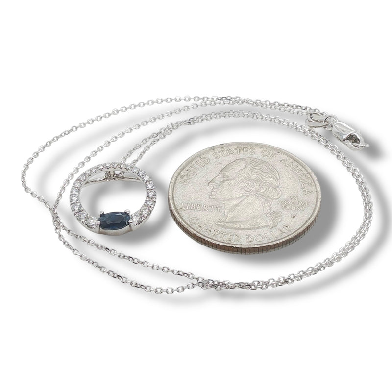 14K W Gold 0.28ctw G/SI1 Diamonds and 0.30ctw Sapphire Circle Pendant