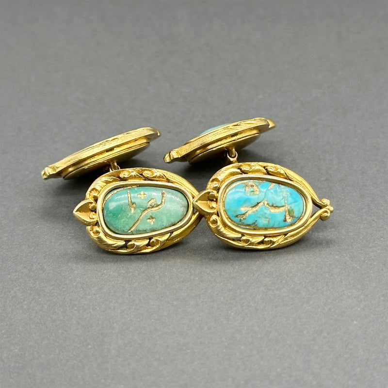 Estate 18K Y Gold 8.48ctw Turquoise Persian “Ya Ali Haider” Cufflinks