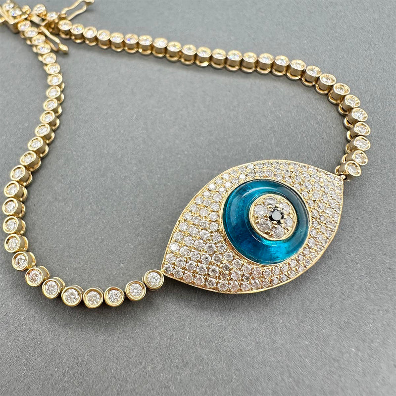 Estate 18K Y Gold 2.04ctw Sapphire & Diamond Evil Eye Bracelet