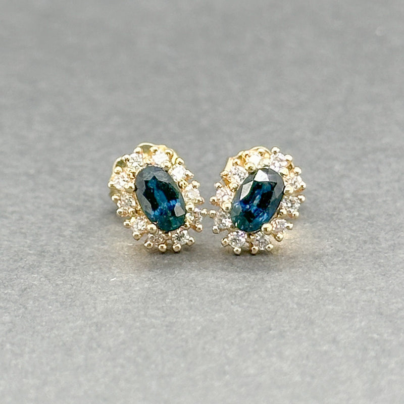 Estate 14K Y Gold 0.72ctw Sapphire & 0.13ctw Diamond Stud Earrings