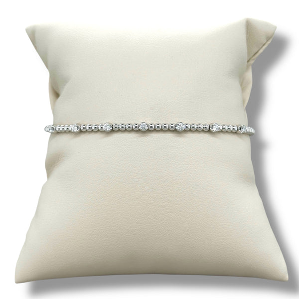 14K W Gold 6" 0.20ctw G/SI2 Bead Cuff Bracelet with Diamond Stations and Lock