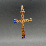 Estate Antique 10K Y Gold Enamel 38mm Cross Pendant