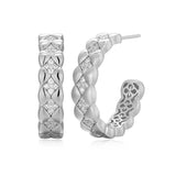SS CZ 25mm Quilted Hoop Earrings