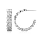 SS CZ 25mm Quilted Hoop Earrings