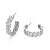 SS CZ 25mm Quilted Hoop Earrings