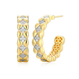 YGP Sterling CZ 25mm Quilted Hoop Earrings