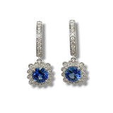 14K W Gold 0.26ctw Diamond and 1.50ctw Sapphire Drop Earrings