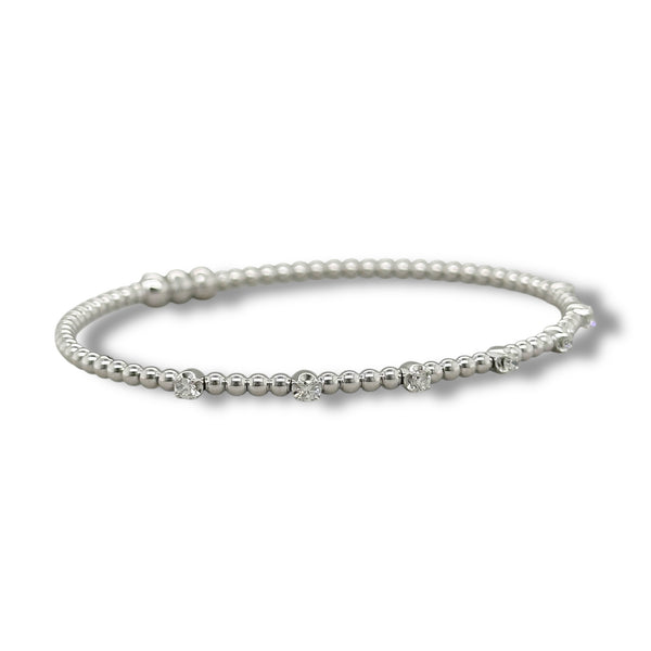 14K W Gold 6" 0.20ctw G/SI2 Bead Cuff Bracelet with Diamond Stations and Lock