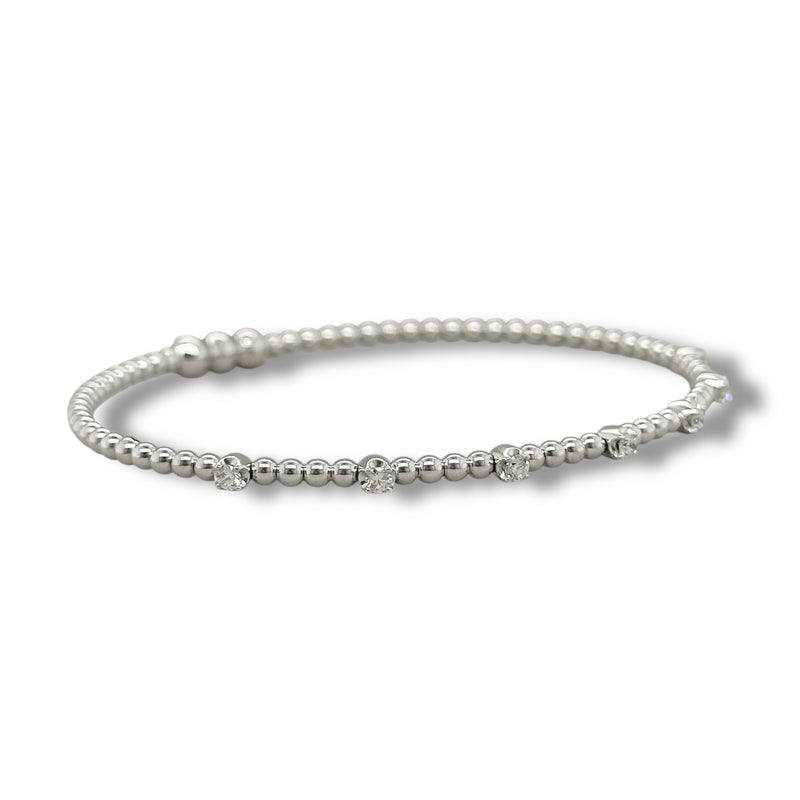 14K W Gold 6" 0.20ctw G/SI2 Bead Cuff Bracelet with Diamond Stations and Lock