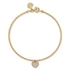14K Y Gold 7" 0.22ctw White Sapphire Beaded Bracelet with Heart Charm