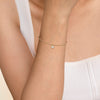 14K Y Gold 7" 0.22ctw White Sapphire Beaded Bracelet with Heart Charm