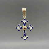 Estate 14K Y Gold Enamel 0.05ct Garnet Cross Pendant