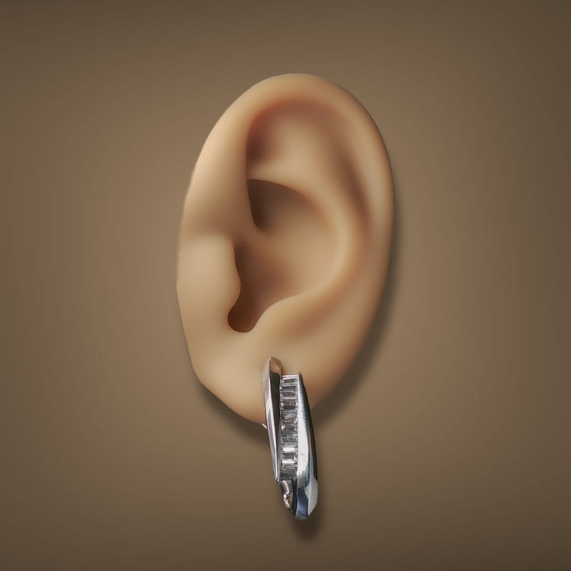 Estate 14K W Gold 0.84ctw Diamond J Hoop Earrings